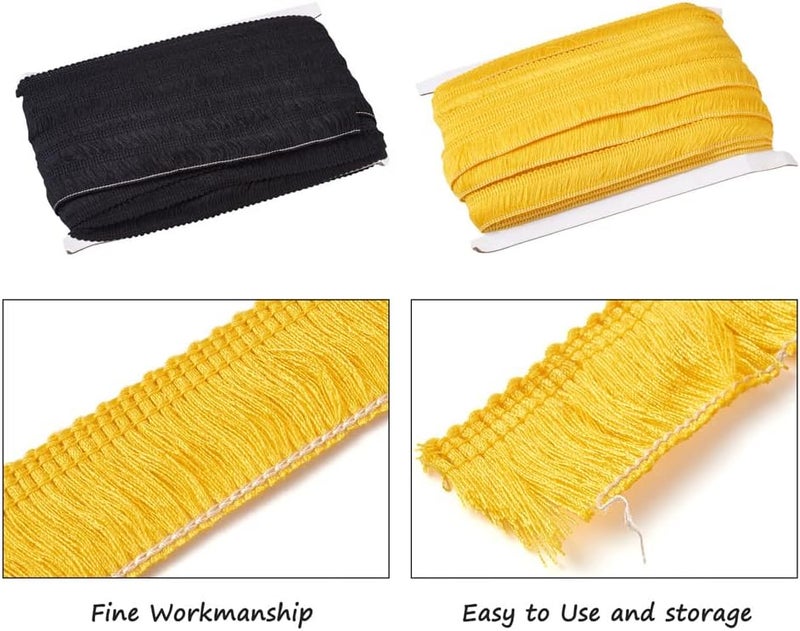Mega Pet MegaPet 2 Cards Gold and Black Polyester Fringe Tassel Lace Trim 1 Inch x 82 Feet Chainette Fringe Fibre Trim for Sewing Quilting Clothes Accessories Lampshade Curtain Home Decoration - Image 2