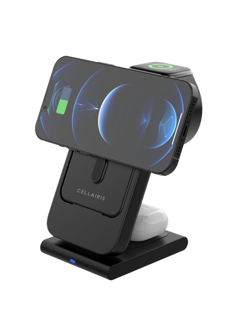 Cellairis - POWER BOOST PRO 10,000mAh Power Bank – PD Type-C Fast Charging, MagSafe Wireless, Earbuds & Watch Charging, Foldable Design – Black - Image 1