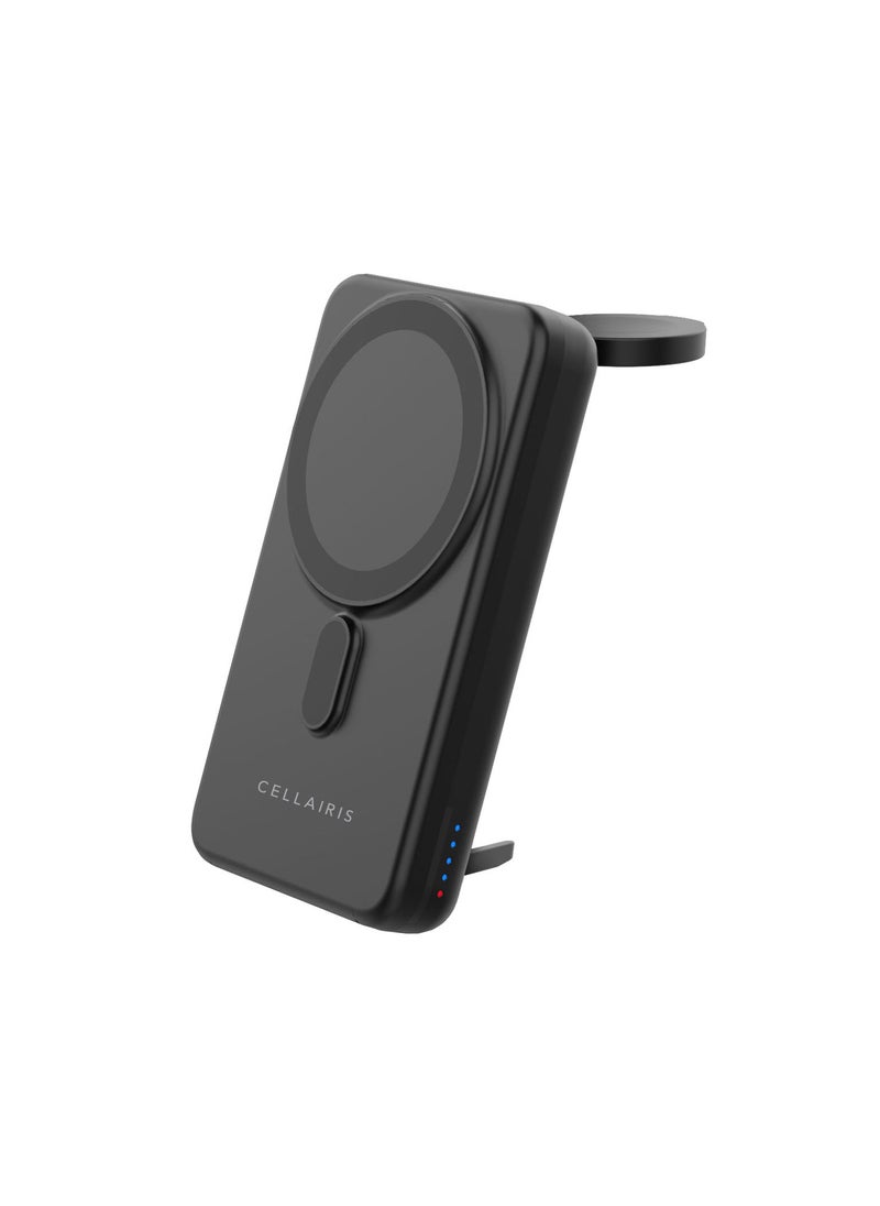 Cellairis - POWER BOOST PRO 10,000mAh Power Bank – PD Type-C Fast Charging, MagSafe Wireless, Earbuds & Watch Charging, Foldable Design – Black - Image 1