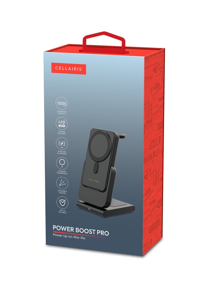 Cellairis - POWER BOOST PRO 10,000mAh Power Bank – PD Type-C Fast Charging, MagSafe Wireless, Earbuds & Watch Charging, Foldable Design – Black - Image 1
