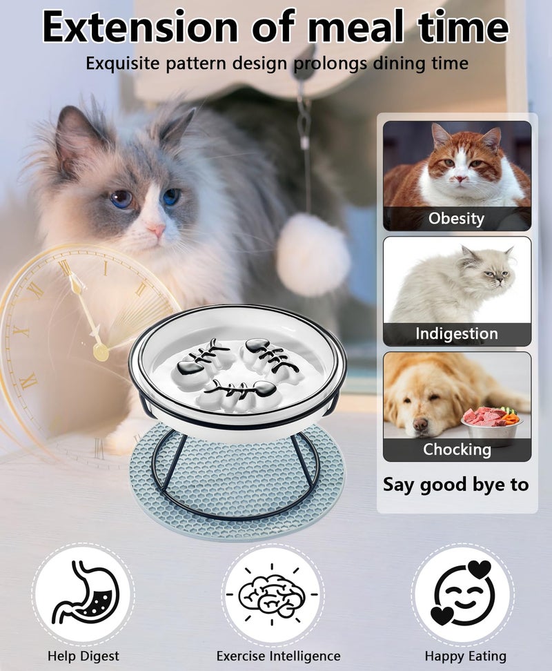 TRUNDISAN Elevated Cat Slow Feeder Bowls,Whisker Friendly Cat Bowl, Ceramic Raised Slow Feeder Bowl, Anti Vomit Promotes Digestion Slow Feeder Bowls for Dry and Wet Food - Image 3