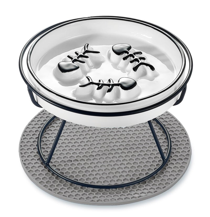TRUNDISAN Elevated Cat Slow Feeder Bowls,Whisker Friendly Cat Bowl, Ceramic Raised Slow Feeder Bowl, Anti Vomit Promotes Digestion Slow Feeder Bowls for Dry and Wet Food - Image 1