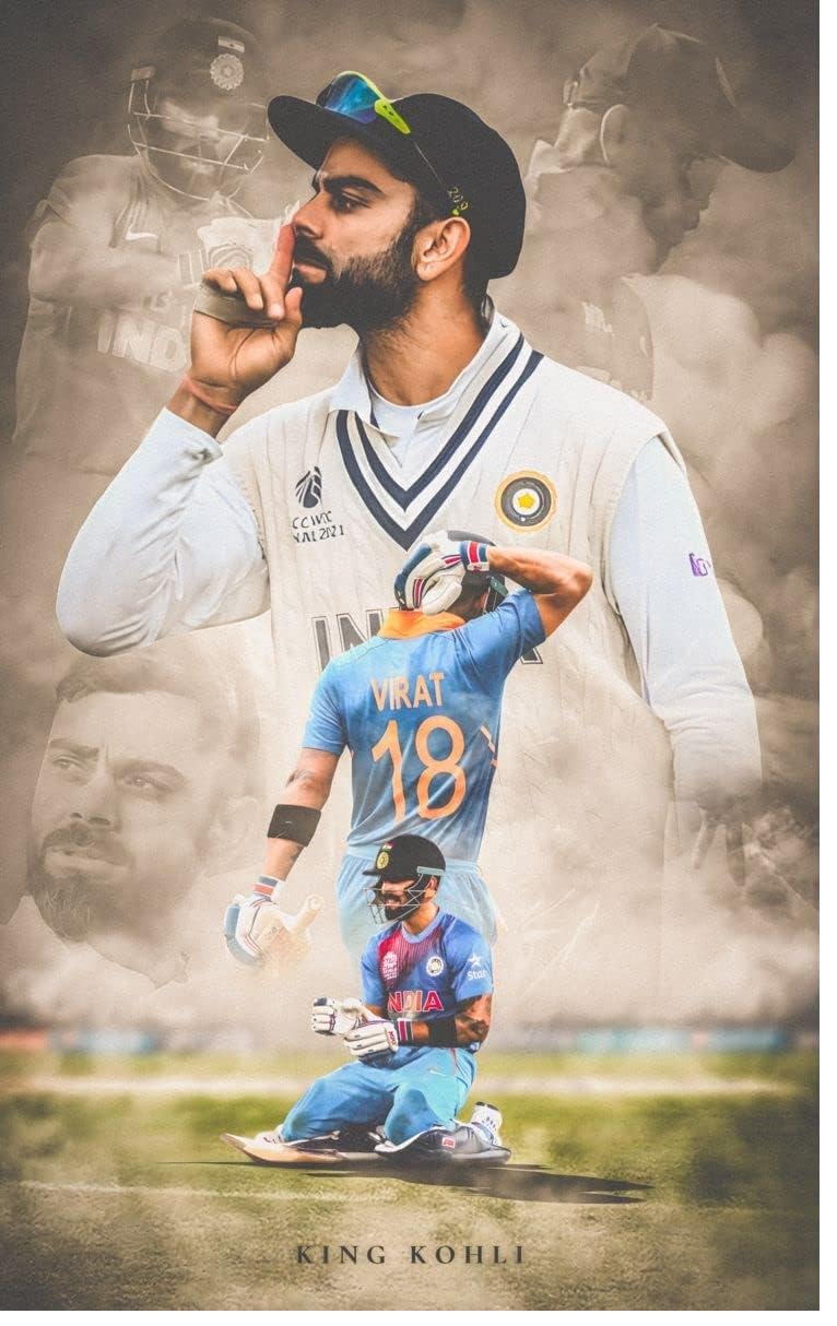 Sky Flying Virat is King Cricket Wall Poster for Bedroom Living Room Kids Room Office Muticolor Size 30Cm X 40Cm