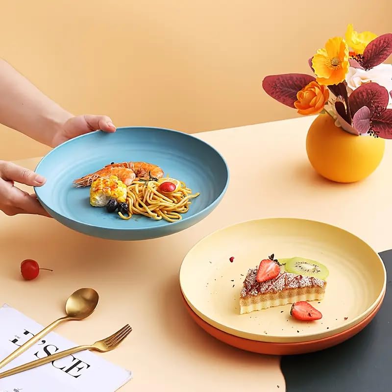 KitchAntique KitchAntique 8 Wheat Straw Round Dinner Plate EcoFriendly Lightweight Unbreakable Microwave Dishwasher Safe Food Dish Steak Plate Serving Tray for Kitchen Restaurant Parties Gifting - Image 4