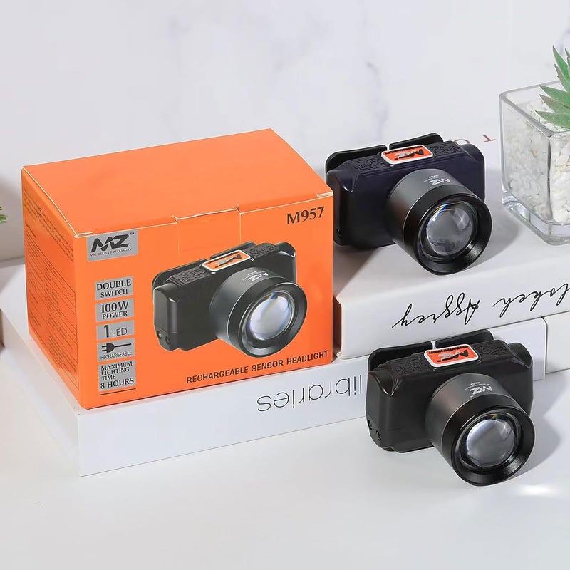 Mz M957 (مصباح رأس LED قابل لإعادة الشحن) عدسة قابلة للتكبير بقوة 100 واط مع بطارية 2400 مللي أمبير و 6 ساعات عمل - Image 5