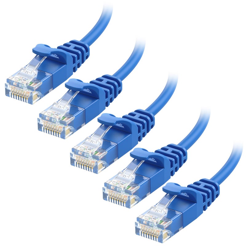 Cable Matters 10Gbps 5-Pack Snagless Cat 6 Ethernet Cable - 5ft, Slim Profile Cat 6 Cable, Cat6 Cord, Thin Ethernet Cord, Blue - Image 1