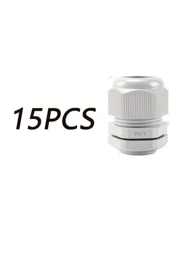 15 قطعة من موصلات الكابلات المقاومة للماء: صواميل الكابلات البلاستيكية المتينة والوصلات المقاومة للأشعة فوق البنفسجية - Image 1