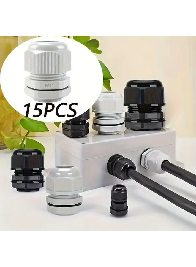 15 قطعة من موصلات الكابلات المقاومة للماء: صواميل الكابلات البلاستيكية المتينة والوصلات المقاومة للأشعة فوق البنفسجية - Image 2