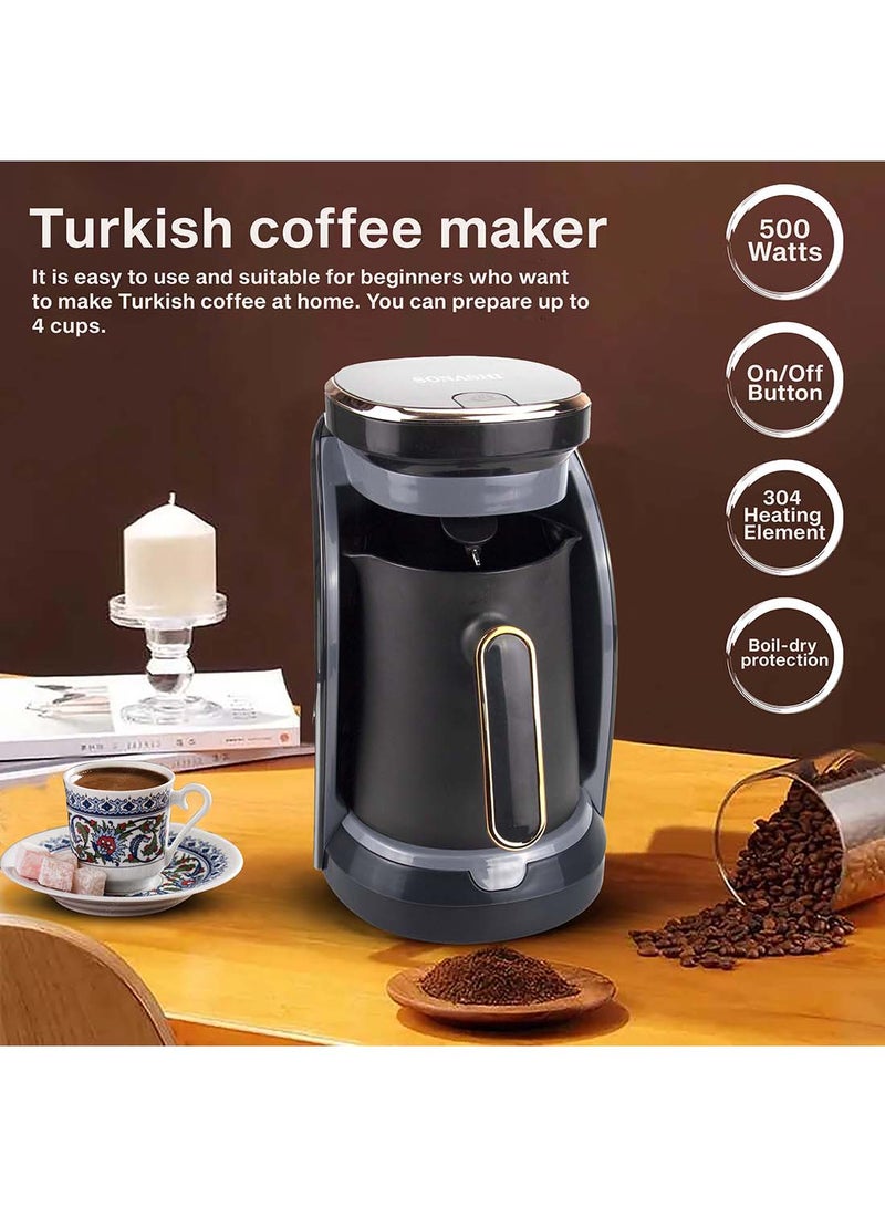SONASHI Turkish Coffee Maker Up To 4 Cups Turkish Coffee Machine For Slowly Brewed Delicious Turkish Coffee/Light & Sound Indicator/Overheat Protection 400 ml 500 W STCM-4962 Gold/Black - Image 5