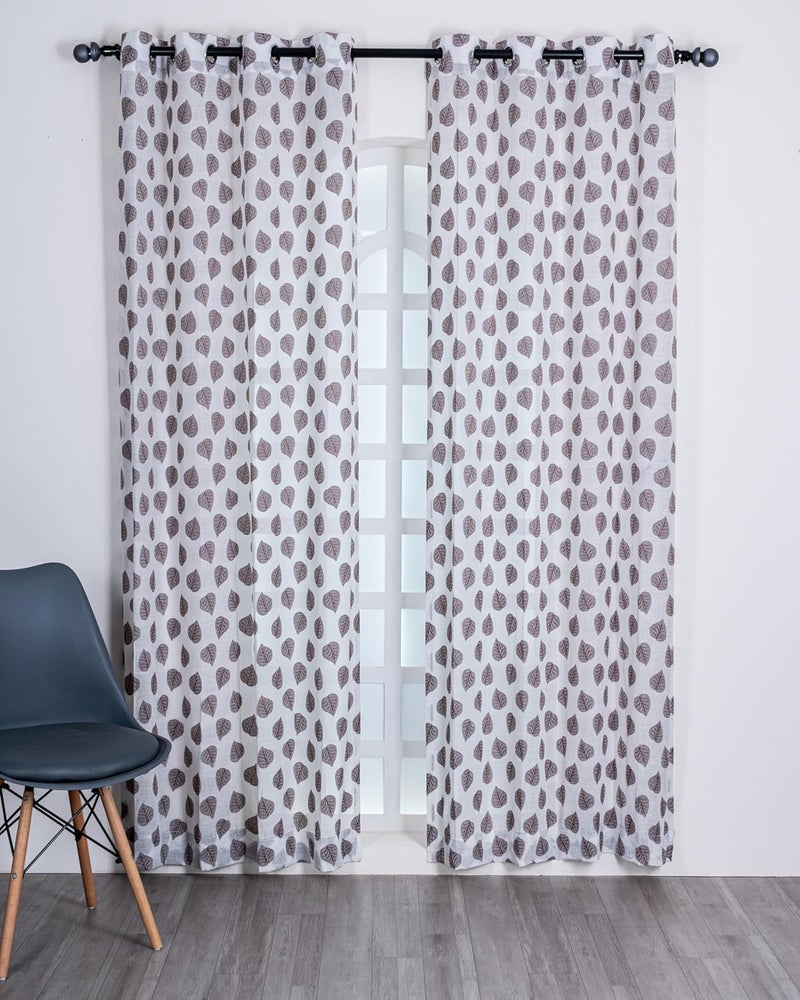 Parda Online Premium Linen Embroidered Curtain with Brown Leaf Design - 5ft (Pack of 2) - Image 2