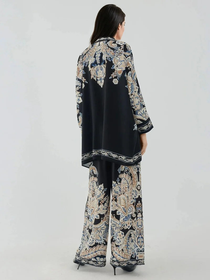 زوبعة طقم بنطلون كيمونو بخصر مرتفع مطبوع