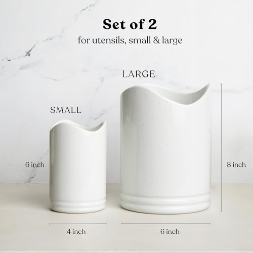 TOMO Utensil Holders - Set of 2 - Large and Small Ceramic Kitchen Utensil Organizer - Cooking Utensil Crocks for Kitchen Counter - Image 3