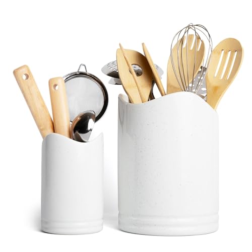 TOMO Utensil Holders - Set of 2 - Large and Small Ceramic Kitchen Utensil Organizer - Cooking Utensil Crocks for Kitchen Counter - Image 1