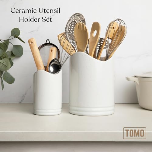 TOMO Utensil Holders - Set of 2 - Large and Small Ceramic Kitchen Utensil Organizer - Cooking Utensil Crocks for Kitchen Counter - Image 2
