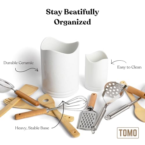 TOMO Utensil Holders - Set of 2 - Large and Small Ceramic Kitchen Utensil Organizer - Cooking Utensil Crocks for Kitchen Counter - Image 5
