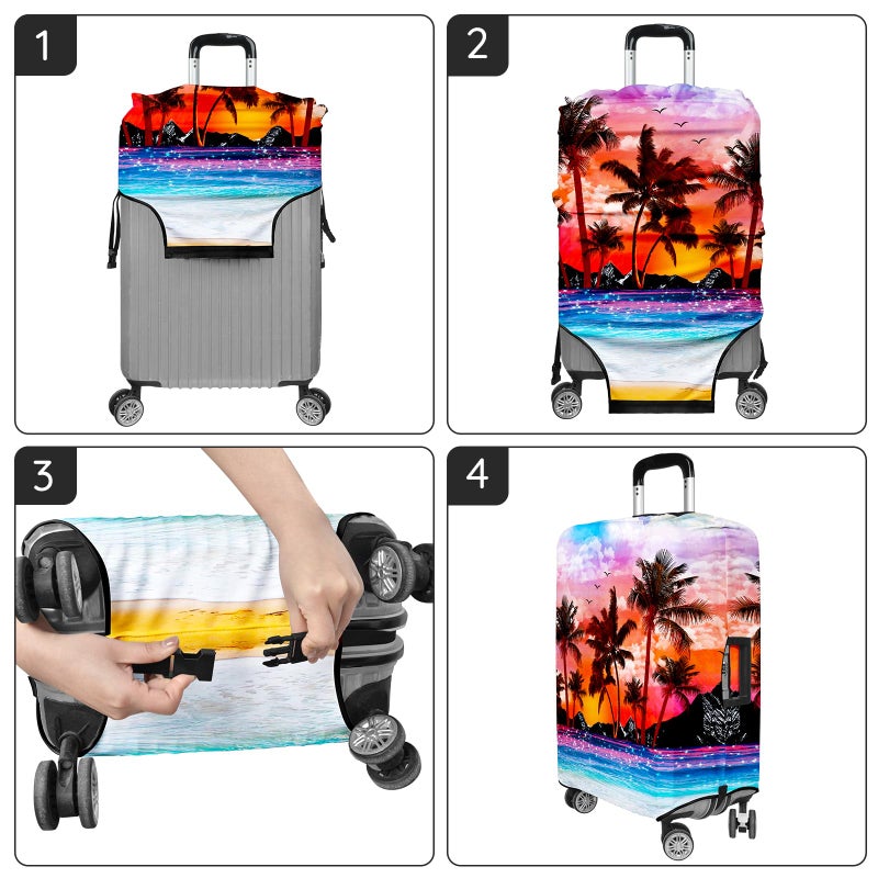 Lattlefnki Luggage Covers for Suitcase Elastic Suitcase Covers Luggage Protector Anti-scratch Fits 28-30 Inch Sunset Coconut Tree - Image 5