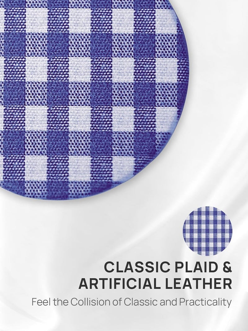 OMIRO 1X/10X(300R) Compact Magnifying Mirror, Unique Plaid Pattern Pocket Mirror with Classic PU Leather, Round, Blue Plaid - Image 4