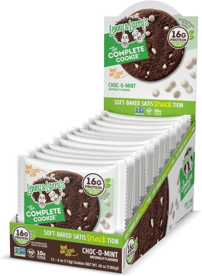 LENNY & LARRY'S Lenny & Larry's The Complete Cookie, Choc-O-Mint, Soft Baked, 16g Plant Protein, Vegan, Non-GMO, 4 Ounce Cookie (Pack of 12) - Image 4