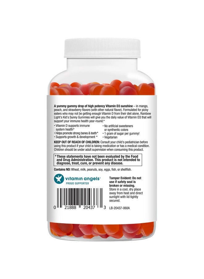 Rainbow Light Rainbow Light Kid's Sunny Gummies Vitamin D3 1000 IU Gummy Supplement, Assorted Fruit Flavor, 60 Count, 1 Bottle - Image 4