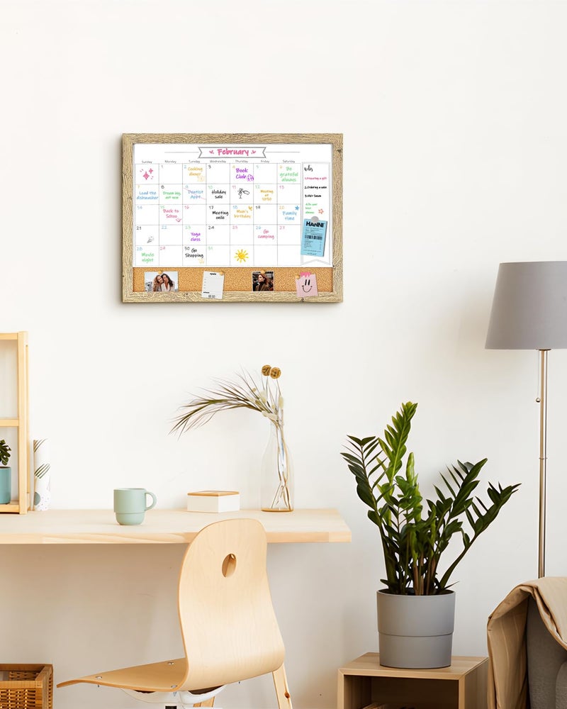 TORASO Dry Erase Calendar Whiteboard for Wall, Small Combination Magnetic Dry Erase White Board & Bulletin Board, 13" x 17" Rustic Brown Frame Calendar/Cork Combo Board(RB-3343) - Image 4