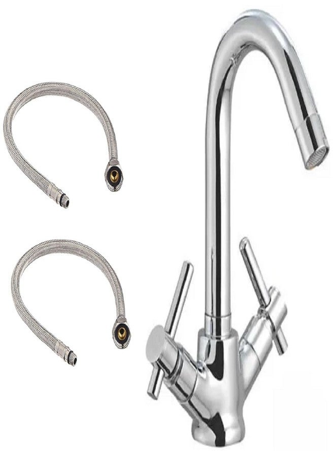 JAGGER JAG218 Table Top Brass Centre Hole Basin Mixer for Bathroom Wash Basin, Perfect for Hot & Cold Water Both (with 24 Inch Leg Pipe) (TERRIUM) - Image 1