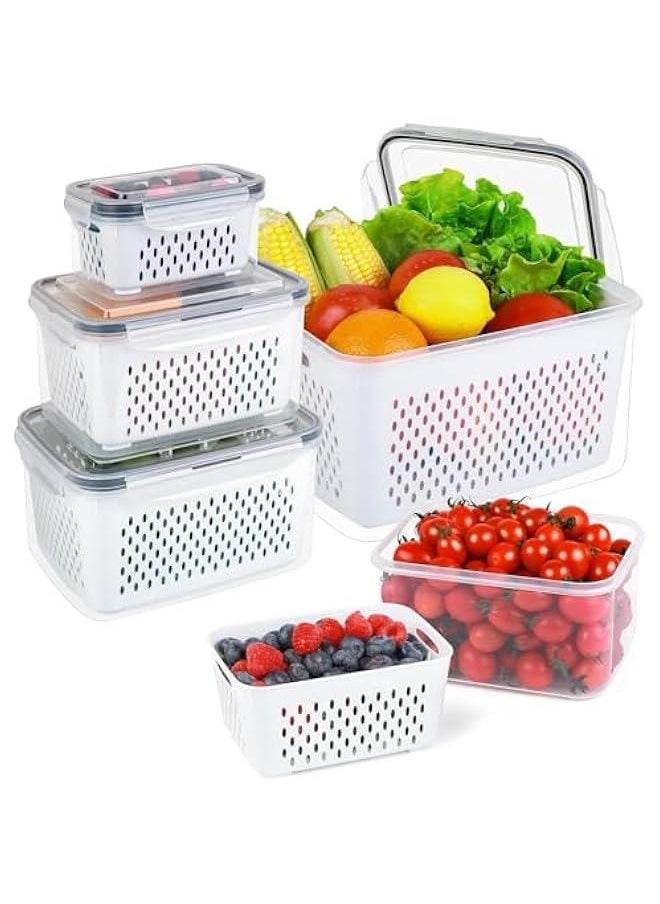 HOOKOR 4 PCS Fruit Storage Containers for Fridge - Fruit Containers for Refrigerator with Removable Colander - Airtight Food Storage Container Keep Produce Vegetables Berry Fresh Longer  - Image 1