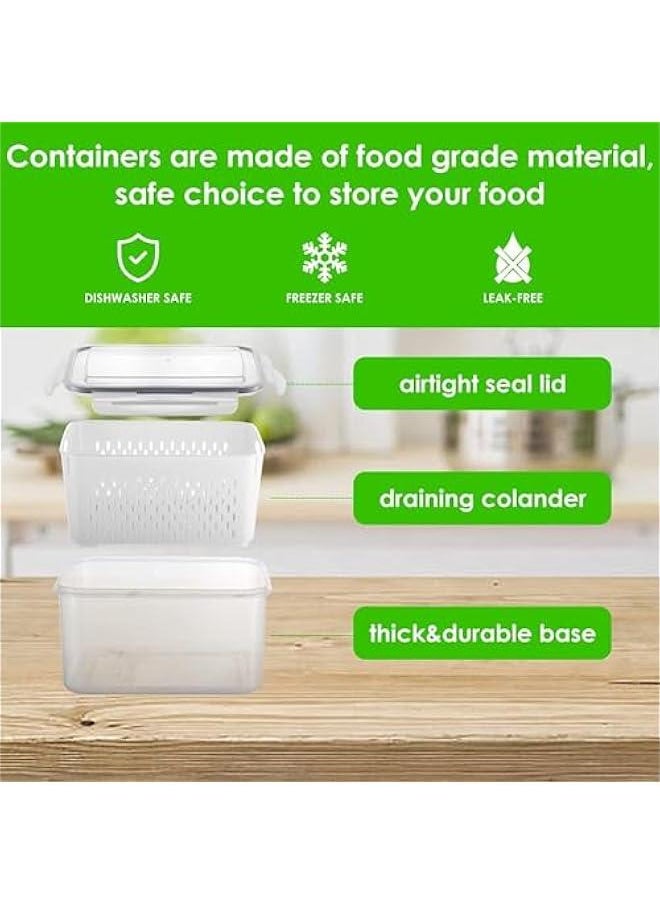 HOOKOR 4 PCS Fruit Storage Containers for Fridge - Fruit Containers for Refrigerator with Removable Colander - Airtight Food Storage Container Keep Produce Vegetables Berry Fresh Longer  - Image 4