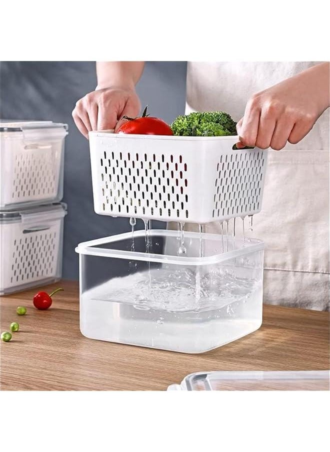 4 PCS Fruit Storage Containers for Fridge - Fruit Containers for Refrigerator with Removable Colander - Airtight Food Storage Container Keep Produce Vegetables Berry Fresh Longer