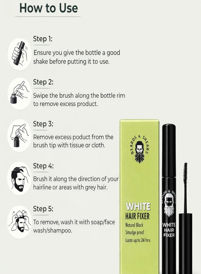BEARDS & SHEARS قلم تلوين الشعر الأبيض الفوري للرجال من بيردز آند شيرز | مقاوم للماء، مقاوم للتلطخ والعرق | تغطية الشيب للحية والرأس في 10 ثوانٍ | خالٍ من الأمونيا والبارابين | شمع لتغطية اللحية | لون فوري للشارب للرجال - Image 3