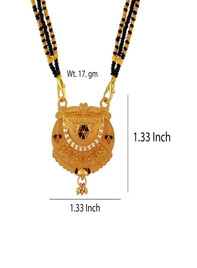 DULCI Elegant Gold-Plated Floral Mangalsutra with Enamel Accents & Black Beads - Image 2
