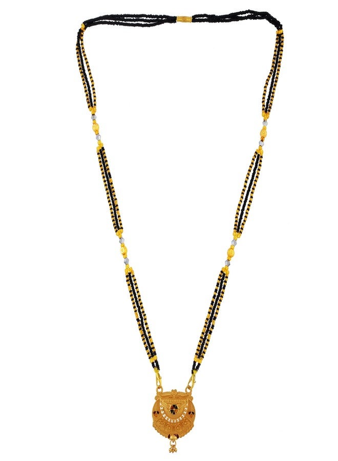 DULCI Elegant Gold-Plated Floral Mangalsutra with Enamel Accents & Black Beads - Image 3