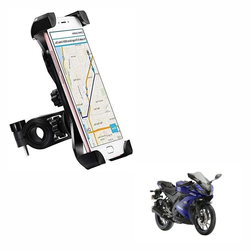Asryd Handlebar Bike Silicone Phone Mount Anti Shake and Stable Cradle Clamp with 360 ° Rotation Bike Phone Holder for Yamaha YZF R15 V3 (Black) - Image 1