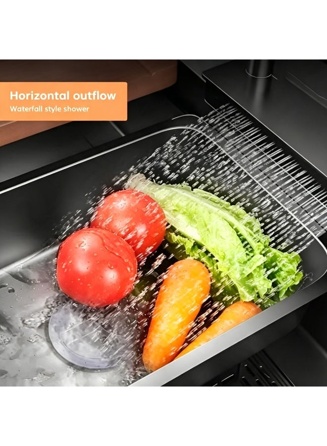 ELITE WATERFALL SB8050 Top Mount Kitchen Sink – Glossy Nano Black Stainless Steel Single Bowl Sink with Accessories, 75cm - Image 3