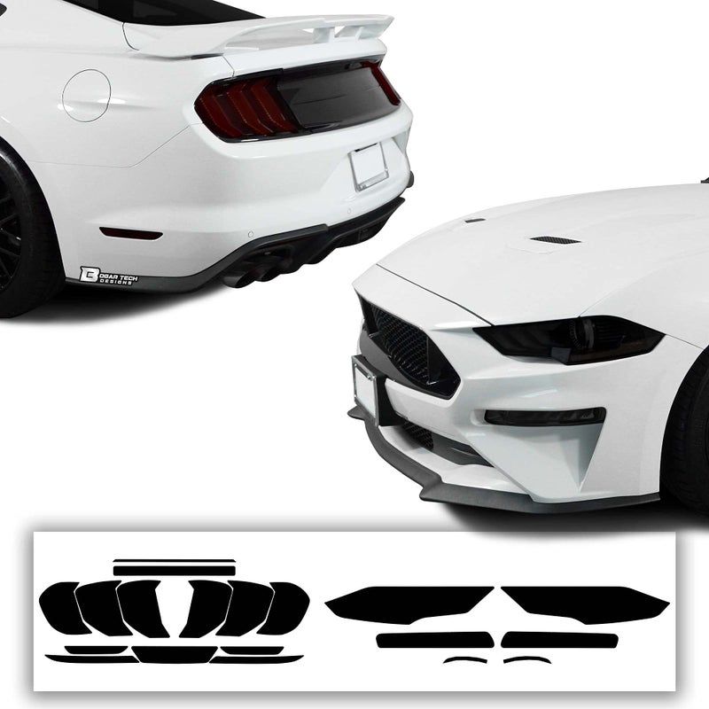 BOGAR TECH DESIGNS Complete Full Headlight and Taillight Precut Overlay Tint Kit with Tools Compatible with Ford Mustang GTEcoboost 20182023 Dark Smoke