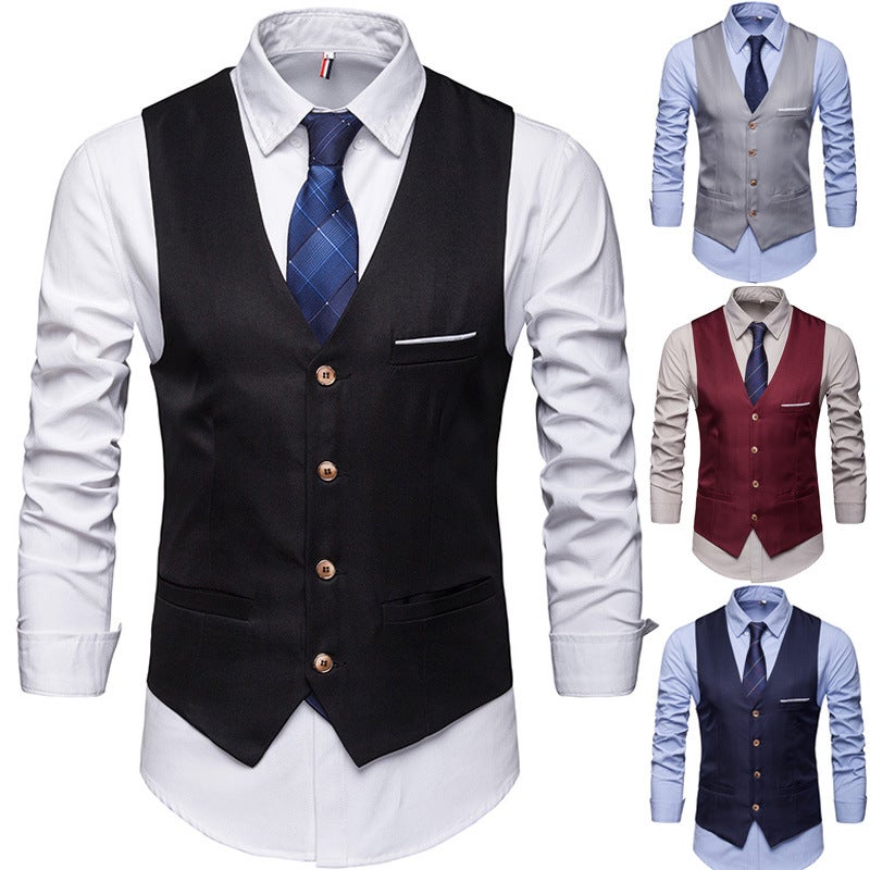 New Mens Suit Vest Slim Fit Groomsmen Formal V-Neck Waistcoat Grey  - Image 5
