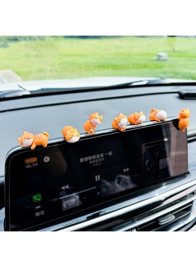 Tazweeq Mini Cat Cute Car Accessories, Funny Rear View Mirror & Dashboard Decorations Cute Car Ornament Interior Decors Gift, Orange(8 Pcs) - Image 1