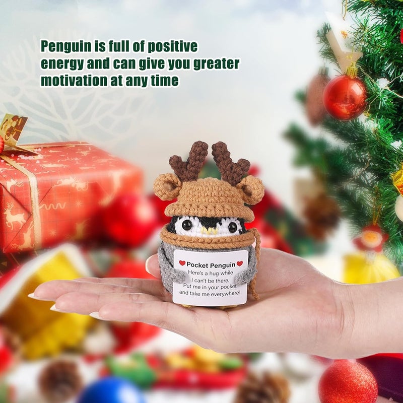 Happy Threads Pocket Penguin in Reindeer Hat Plush with Inspirational Message Card, Handmade Crochet Pocket Hug Keepsake, Cute Desk & Shelf Décor, Christmas Gift for Friends, Kids & Family - Image 5