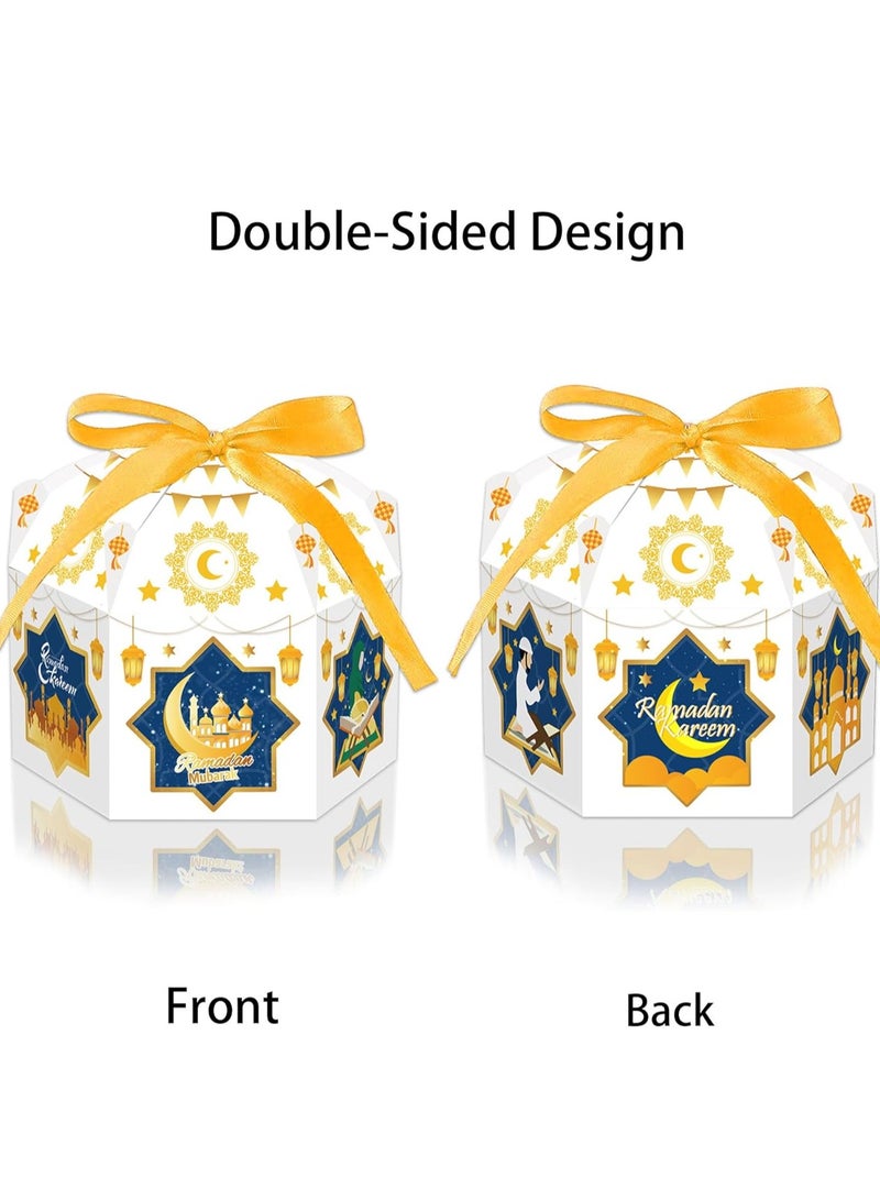 الأزرق جي دبليو 12 قطعة من علب هدايا مبارك لرمضان والعيد صناديق كرتون صغيرة قابلة لإعادة التدوير ومطبوعة لعيد رمضان مناسبة للحلوى والبسكويت والوجبات الخفيفة مع مقابض للحفلات 4 أنماط أكياس هدايا تذكارية لعيد مبارك زينة رمضان كريم عيد مبارك للمنزل هدايا رمضان وعيد مبارك خصم متاح - Image 3