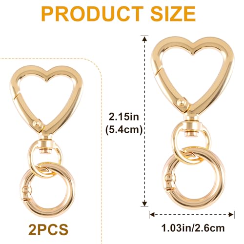 Winsyison 2pcs Double Opening Keychain Clip, Heart Spring Snap Hooks for Lanyards DIY Crafts Making, Zinc Alloy Swivel Keychain Clasp for Camping Hiking Travelling- Gold - Image 2
