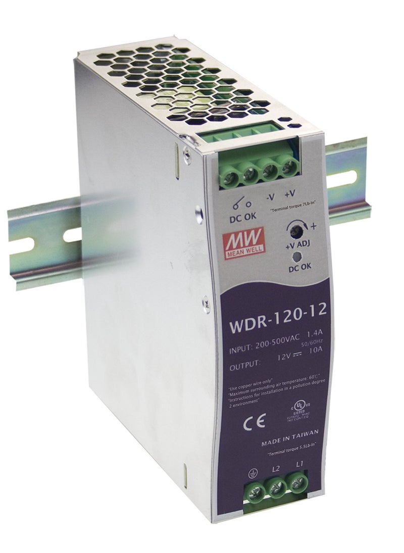 Meanwell Mean Well WDR-120-24 Industrial DIN Rail Power Supply, Single Output 24VDC, 5A, 120W - Image 1