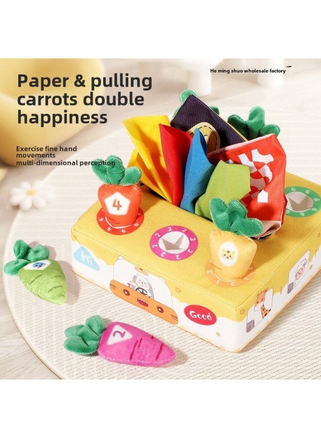 Baby's Carrot Paper Box Toy Infants Can Bite Educational Early Education Simulation Paper Draws Not To Rip-Color:Carrot-plucking Paper Box + Bee Blinking Tumbler  - Image 3