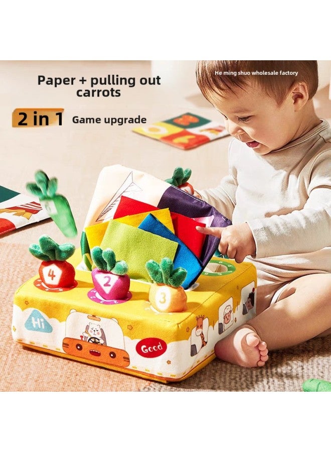 Baby's Carrot Paper Box Toy Infants Can Bite Educational Early Education Simulation Paper Draws Not To Rip-Color:Carrot-plucking Paper Box + Bee Blinking Tumbler  - Image 2