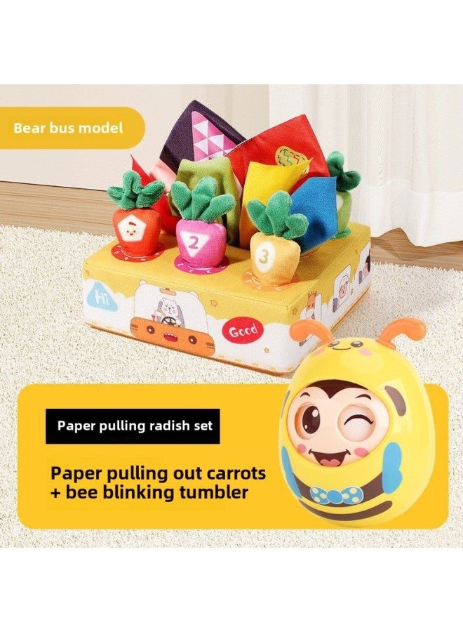 Baby's Carrot Paper Box Toy Infants Can Bite Educational Early Education Simulation Paper Draws Not To Rip-Color:Carrot-plucking Paper Box + Bee Blinking Tumbler  - Image 1