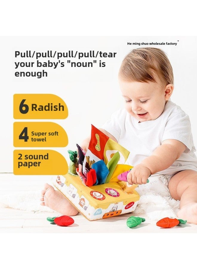 Baby's Carrot Paper Box Toy Infants Can Bite Educational Early Education Simulation Paper Draws Not To Rip-Color:Carrot-plucking Paper Box + Bee Blinking Tumbler  - Image 4