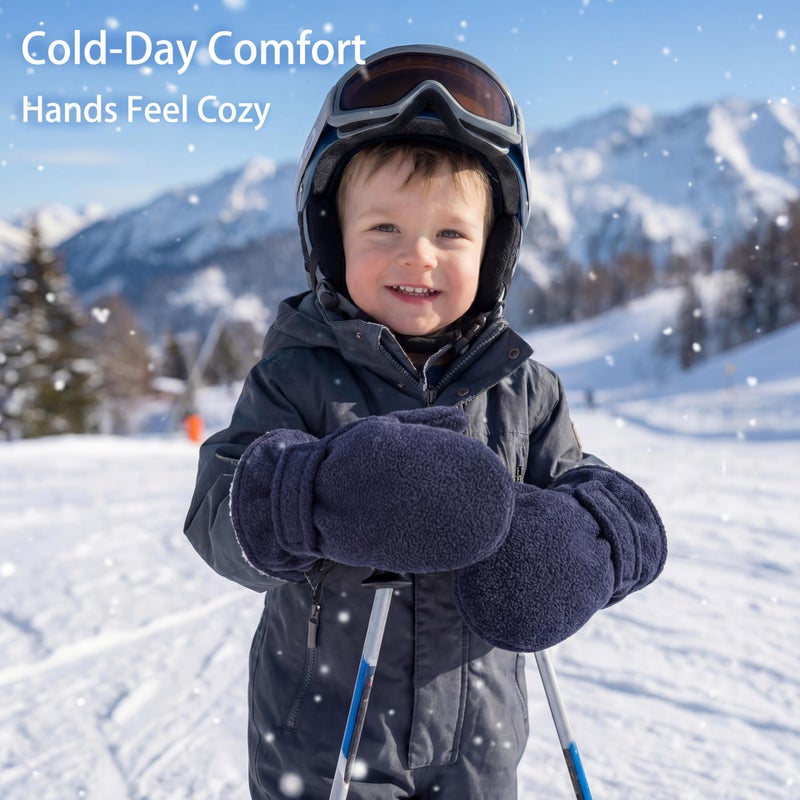 Pro Goleem Toddler Mittens Winter Gloves for Boys & Girls, Fleece Lined Warm Snow Gloves, 2 Pair Pack, Baby Infant Winter Mittens, Cold Weather Ski Gloves for Kids, Navy and Back Size M - Image 4