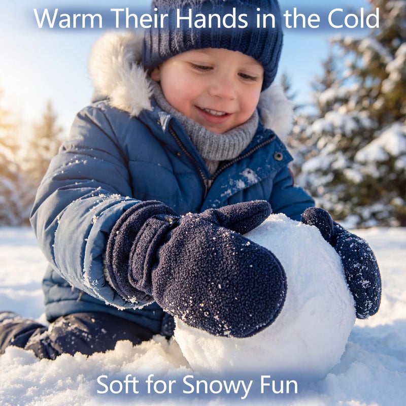 Pro Goleem Toddler Mittens Winter Gloves for Boys & Girls, Fleece Lined Warm Snow Gloves, 2 Pair Pack, Baby Infant Winter Mittens, Cold Weather Ski Gloves for Kids, Navy and Back Size M - Image 3