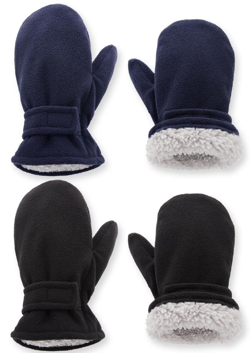 Pro Goleem Toddler Mittens Winter Gloves for Boys & Girls, Fleece Lined Warm Snow Gloves, 2 Pair Pack, Baby Infant Winter Mittens, Cold Weather Ski Gloves for Kids, Navy and Back Size M - Image 1