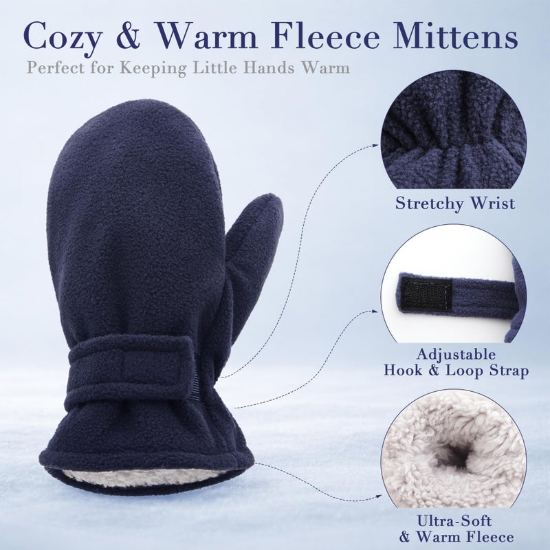 Pro Goleem Toddler Mittens Winter Gloves for Boys & Girls, Fleece Lined Warm Snow Gloves, 2 Pair Pack, Baby Infant Winter Mittens, Cold Weather Ski Gloves for Kids, Navy and Back Size M - Image 5