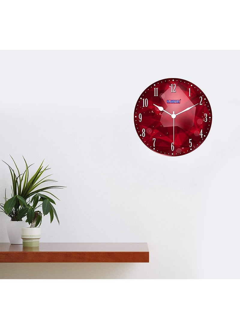 KARTIK KARTIK™ Red Color Printed Designer Round Wooden Wall Clock Without Glass for Your Home/Living Room/Bedroom/Kitchen and Office (Multicolor, 11X11 inches)  - Image 2