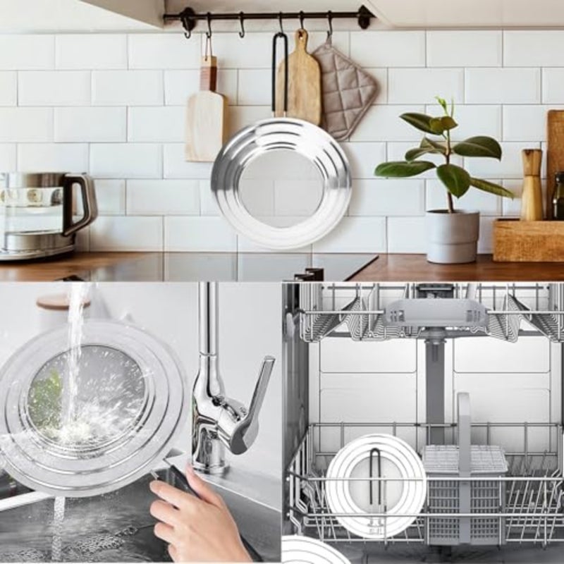 Splash Guard Pans, 3-in-1 Stainless Steel Splash Guard for Pans, Multifunctional Stainless Steel Splash Guard, Pans Splash Guard with Folding Handle, Prevents Grease Splashes When Cooking - Image 4